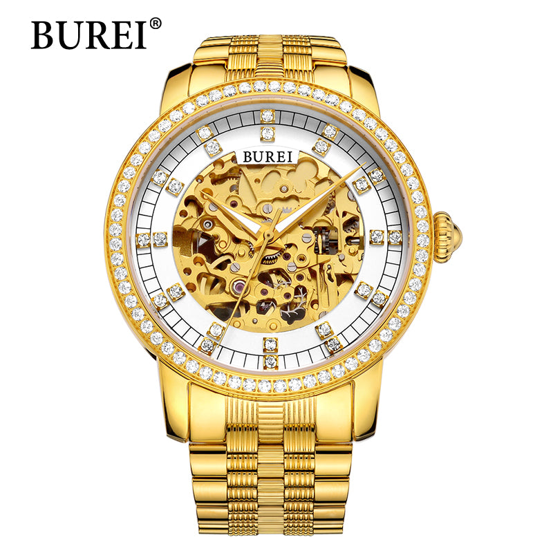 Diamond Sapphire Mechanical Wristwatches Gold Steel Band Waterproof Watches