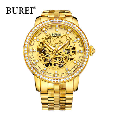 Diamond Sapphire Mechanical Wristwatches Gold Steel Band Waterproof Watches