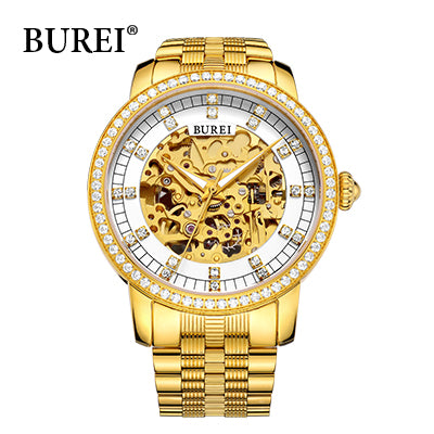 Diamond Sapphire Mechanical Wristwatches Gold Steel Band Waterproof Watches