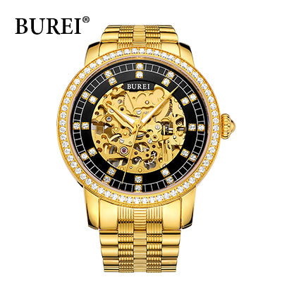 Diamond Sapphire Mechanical Wristwatches Gold Steel Band Waterproof Watches