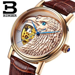 Automatic Movement hawk sapphire genuine leather strap Mechanical Wristwatches