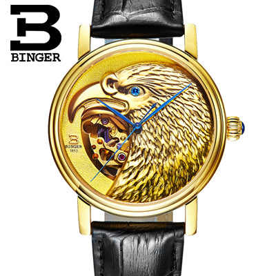 Automatic Movement hawk sapphire genuine leather strap Mechanical Wristwatches