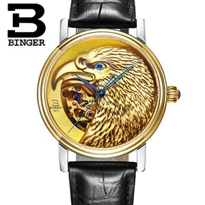 Automatic Movement hawk sapphire genuine leather strap Mechanical Wristwatches