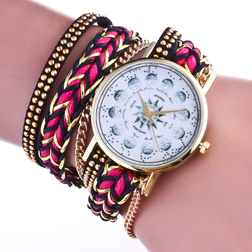 Weave Wrap Around Leatheroid Quartz Wrist Watch
