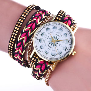 Weave Wrap Around Leatheroid Quartz Wrist Watch