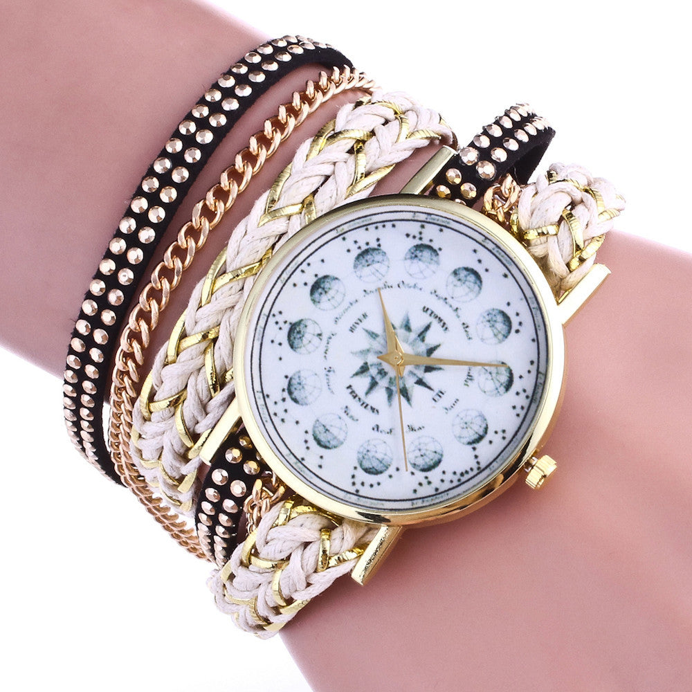 Weave Wrap Around Leatheroid Quartz Wrist Watch