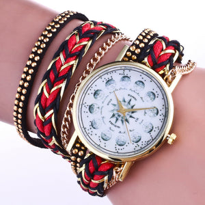 Weave Wrap Around Leatheroid Quartz Wrist Watch