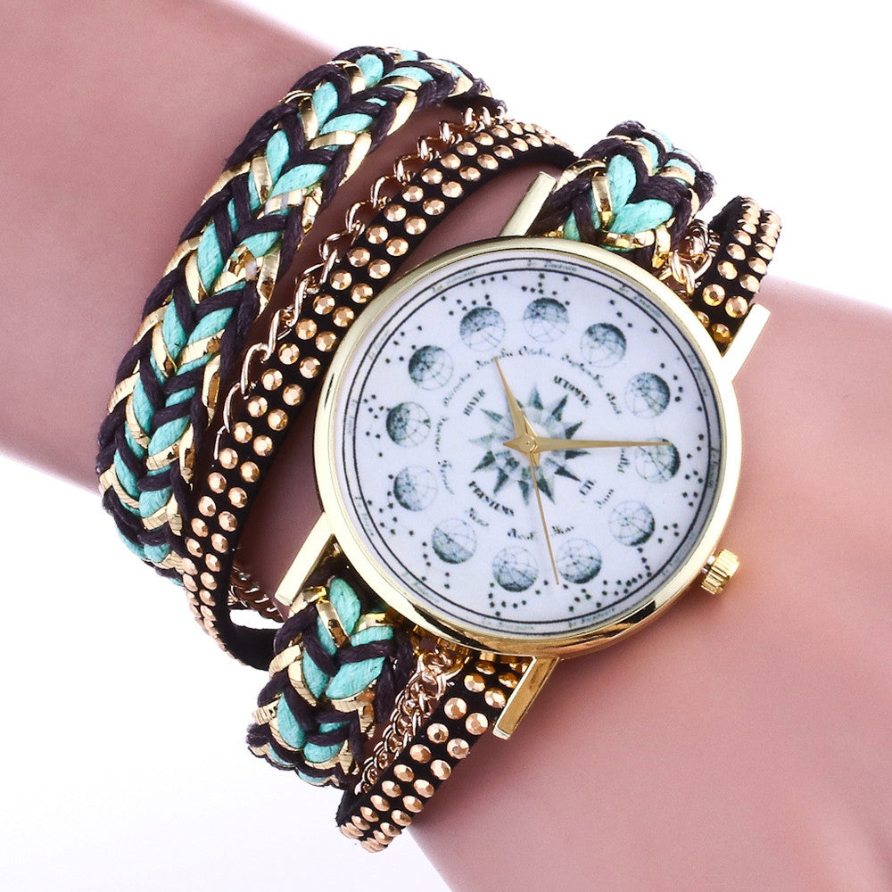 Weave Wrap Around Leatheroid Quartz Wrist Watch