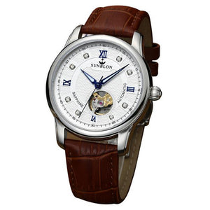 SUNBLON Water Resistant Men's Automatic Mechanical Watch With Leather Band