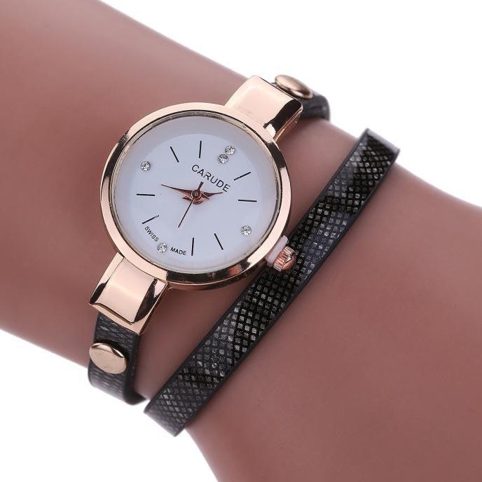 Leather Stainless Steel Bracelet Quartz Dress Wrist Watch