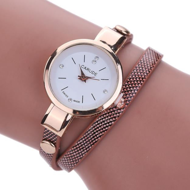 Leather Stainless Steel Bracelet Quartz Dress Wrist Watch